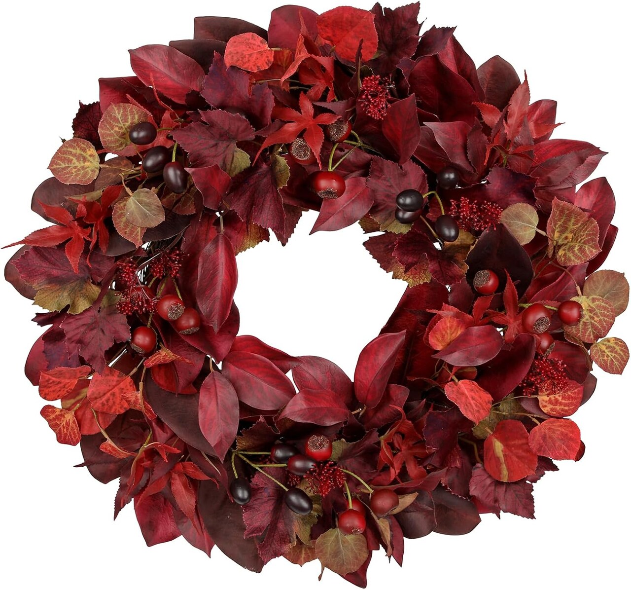 24 lnch Artificial Fall Wreath for Front Door(Orange Red and Brown)5"D x 5"W x 5"H